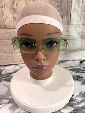 Fashion Bug Rimless Square Sunglasses - Green Gradient Lenses